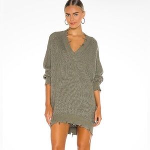 Young Fabulous & Broke Run Away Sweater in Pine M/L Distressed Neck Cuffs & Hem